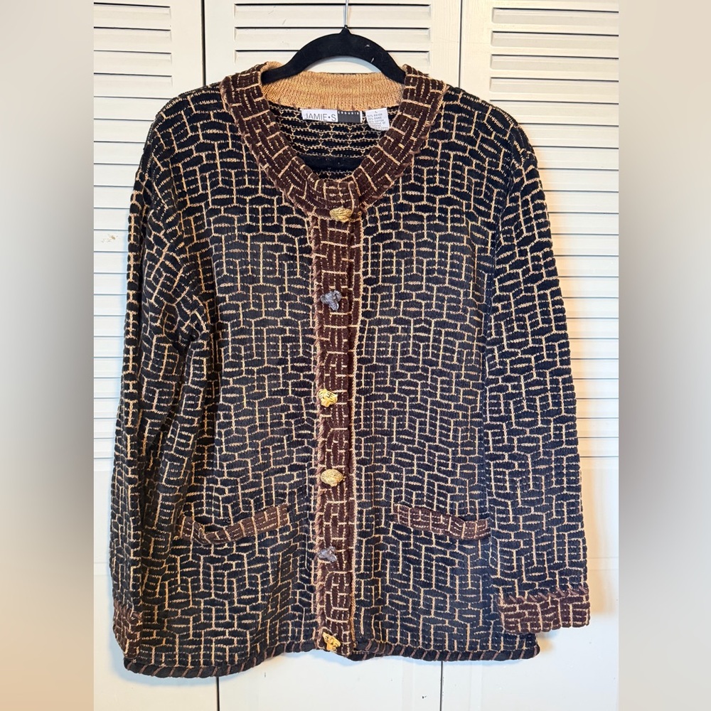 Jamie S Casuals Animal Button Cardigan Sweater | Size L | Vintage Knit